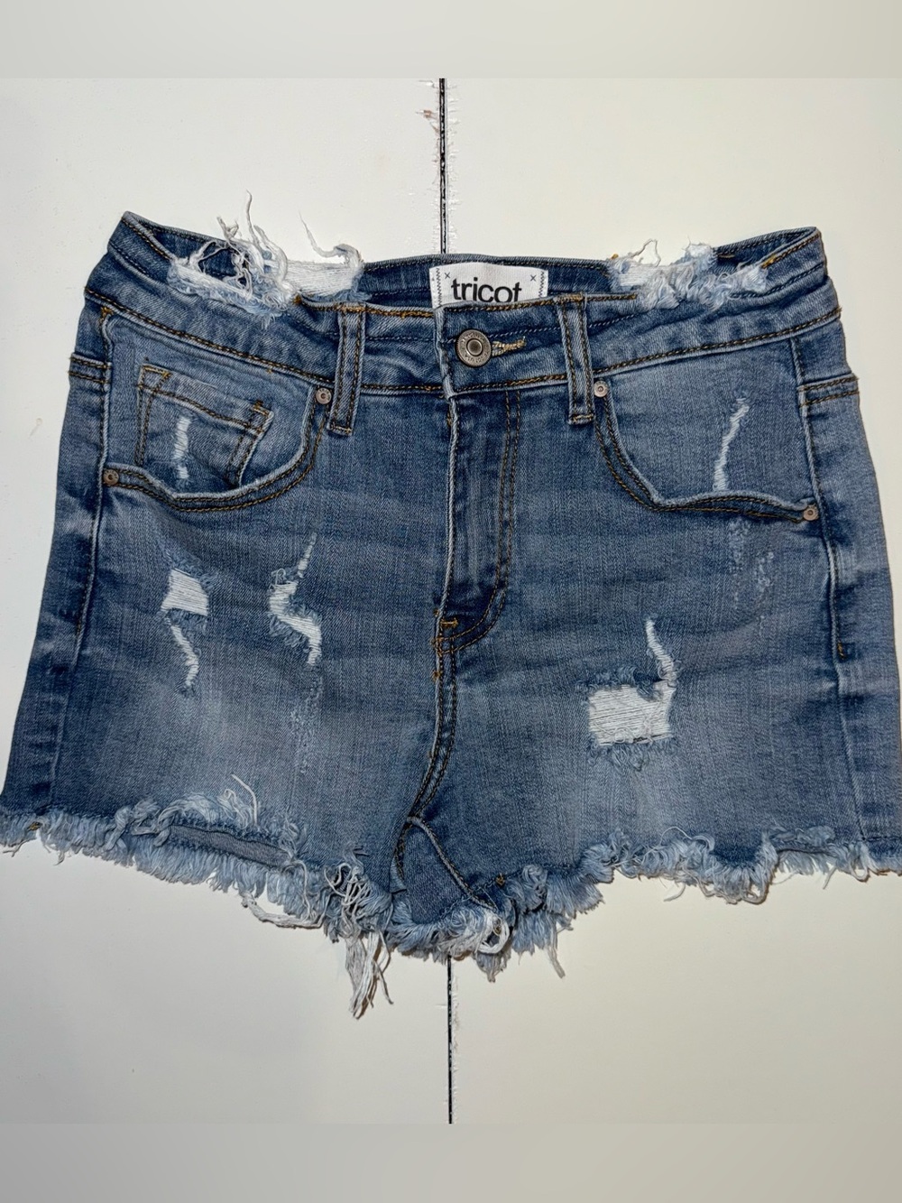 Tricot Distressed Blue Denim Shorts